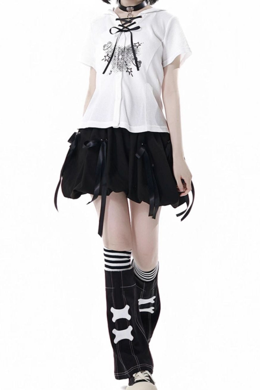 サブカルカップルトップス＋フードトップス＋スカート＋ハーフパンツ＋レッグウォーマー