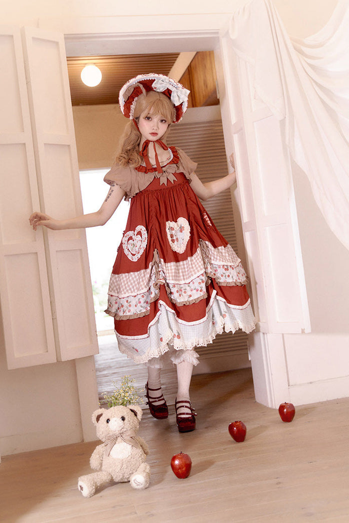 Retro Doll Cherry Check Lolita Dress