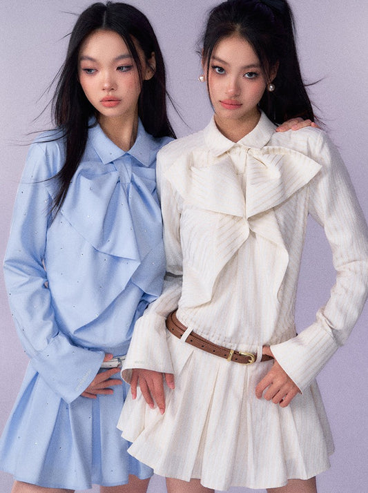 レトロスイートビックリボンプリーツシャツワンピース【予約商品】