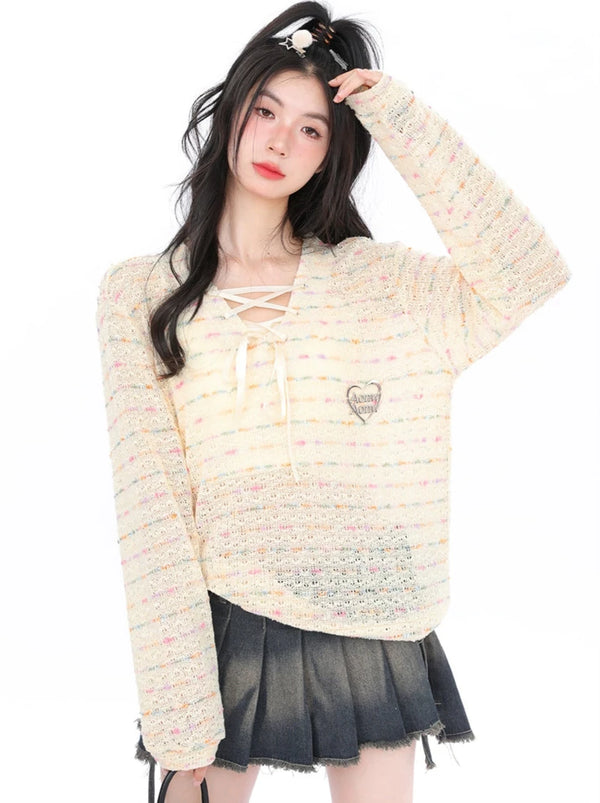 V-Neck Loose Lazy Windstrap Knit Top