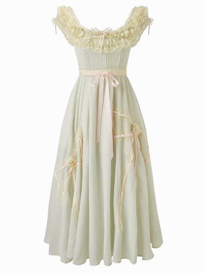 Green Kite French One Shoulder Lace Dress