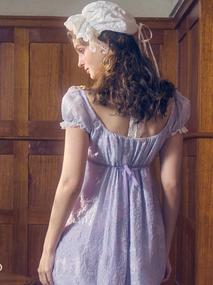 Puff Sleeve Princess Long Purple Dress