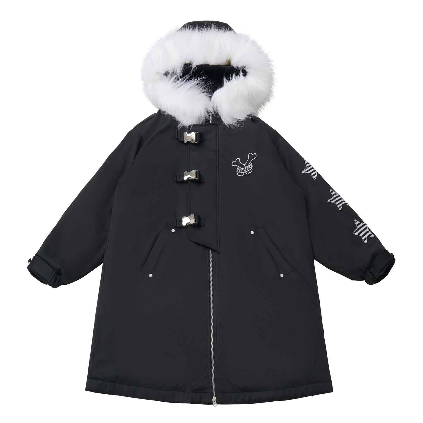 ダークカラーファーフードミドルコート