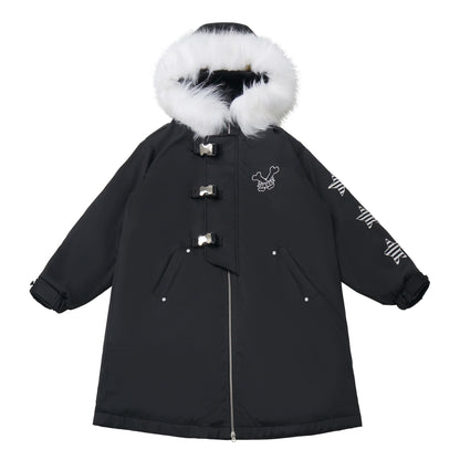 ダークカラーファーフードミドルコート