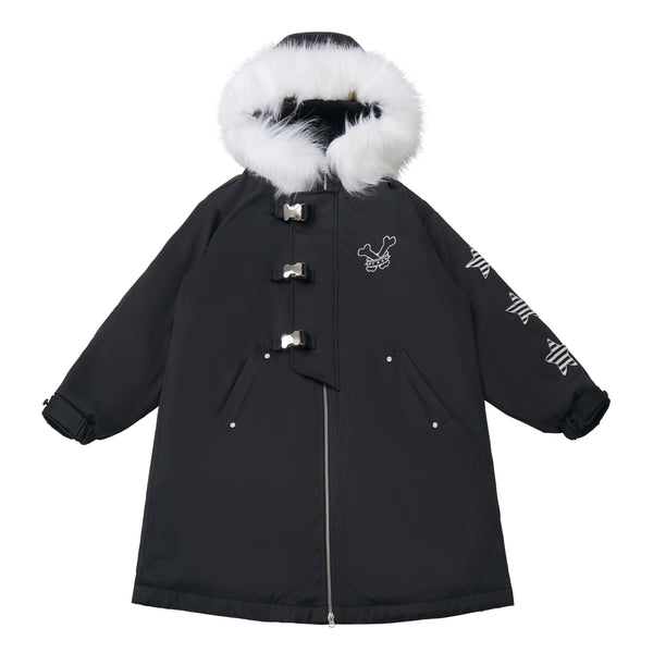 Dark-colored Fur Hooded Middle Coat