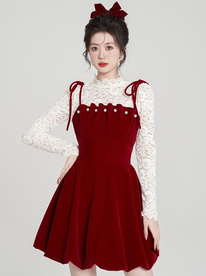 Red Pearl Suspender Dress