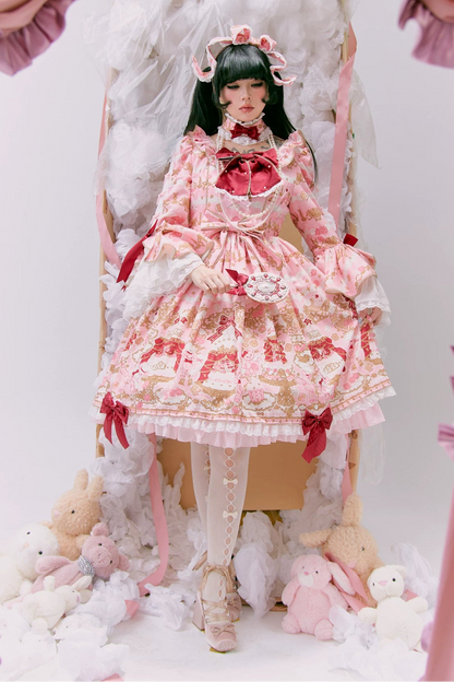 【4月26日予約締切】レトロロマンスイートロリータリボンケーキプリントゴージャス姫袖ドレス