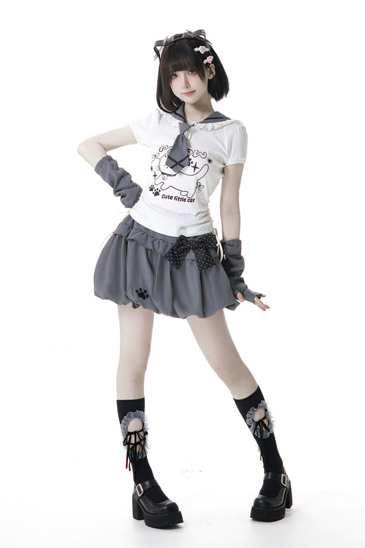 セーラーカラートップス＋バルーンスカート