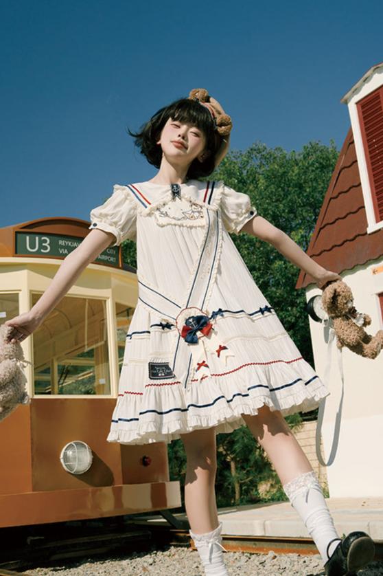 [Reservation deadline on October 8] Navy Bear Original Lolita Fake Two Piece Dress + One Piece + Tops + Suspender Dress