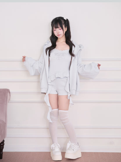 Lace Subculture Hooded Sweatshirt + Camisole + Shorts + Long Pants
