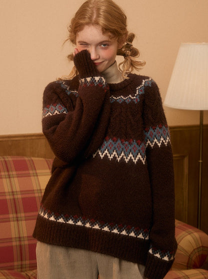 Retro Christmas Fair Isle Pullover Sweater