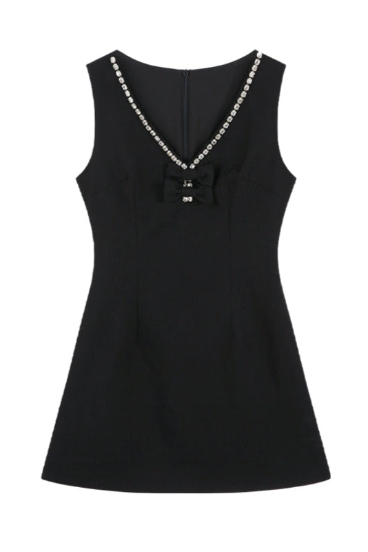 French Beaded V-Neck Sleeveless Dress