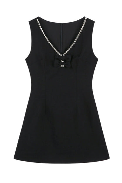French Beaded V-Neck Sleeveless Dress