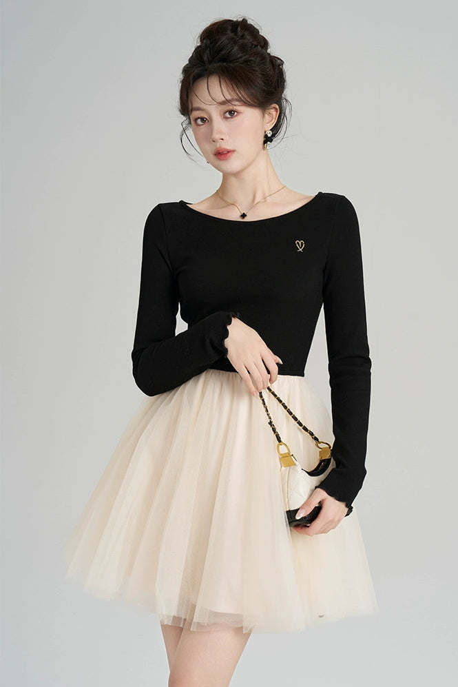 パッチワークメッシュフレンチドレス