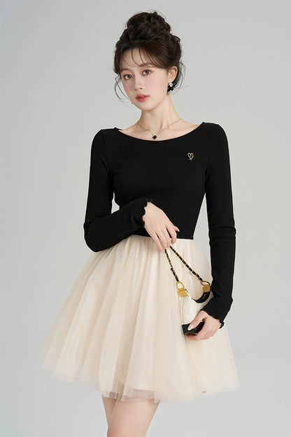 パッチワークメッシュフレンチドレス