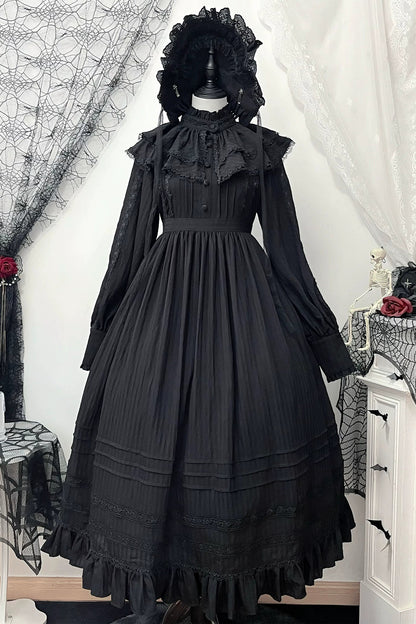 ダークゴシックロングドレス+レースカラー