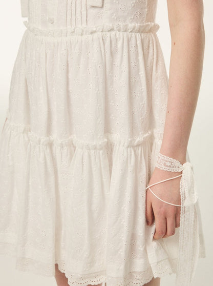 Pure White Slim Waist Dress & Check White Lace Dress