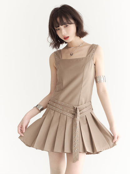 Retro Design Strapless Short Pleated Vest Dress