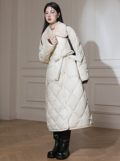 French Waist Mark Ribbon Quilted Coat