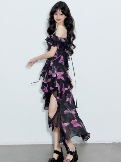 Butterfly Long Asymmetrical Summer Off-the-shoulder Dress