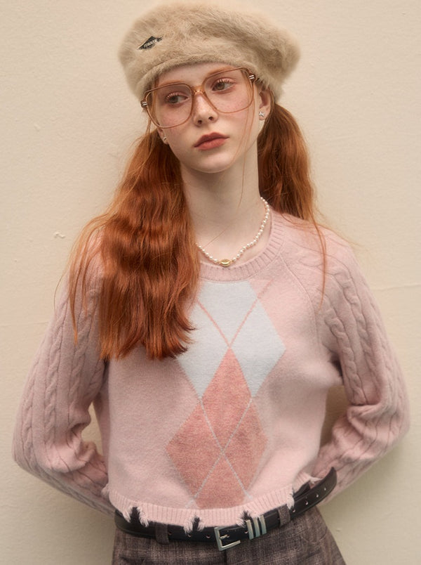 ダイヤモンドチェックタイトニット