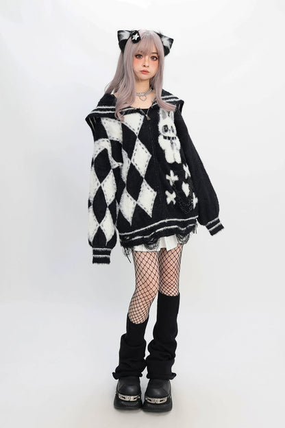 Sailor Argyle Rabbit Zip Cardigan
