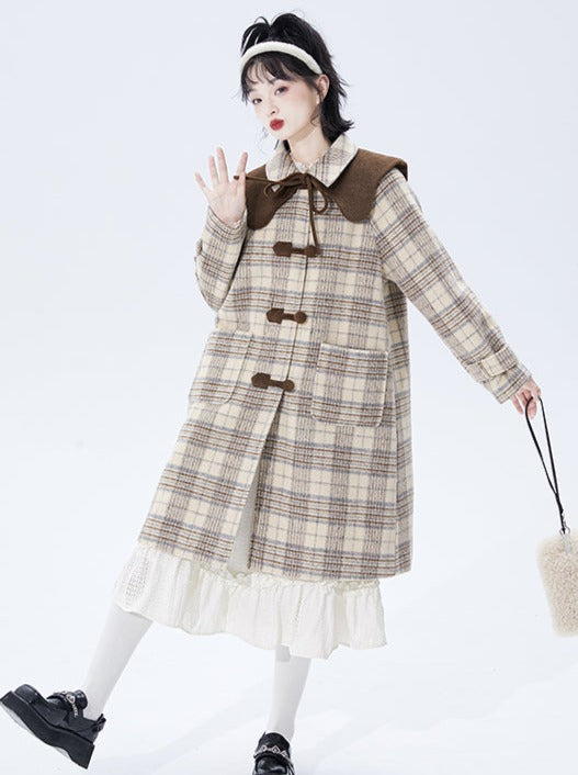 Check mid-length high end wool coat