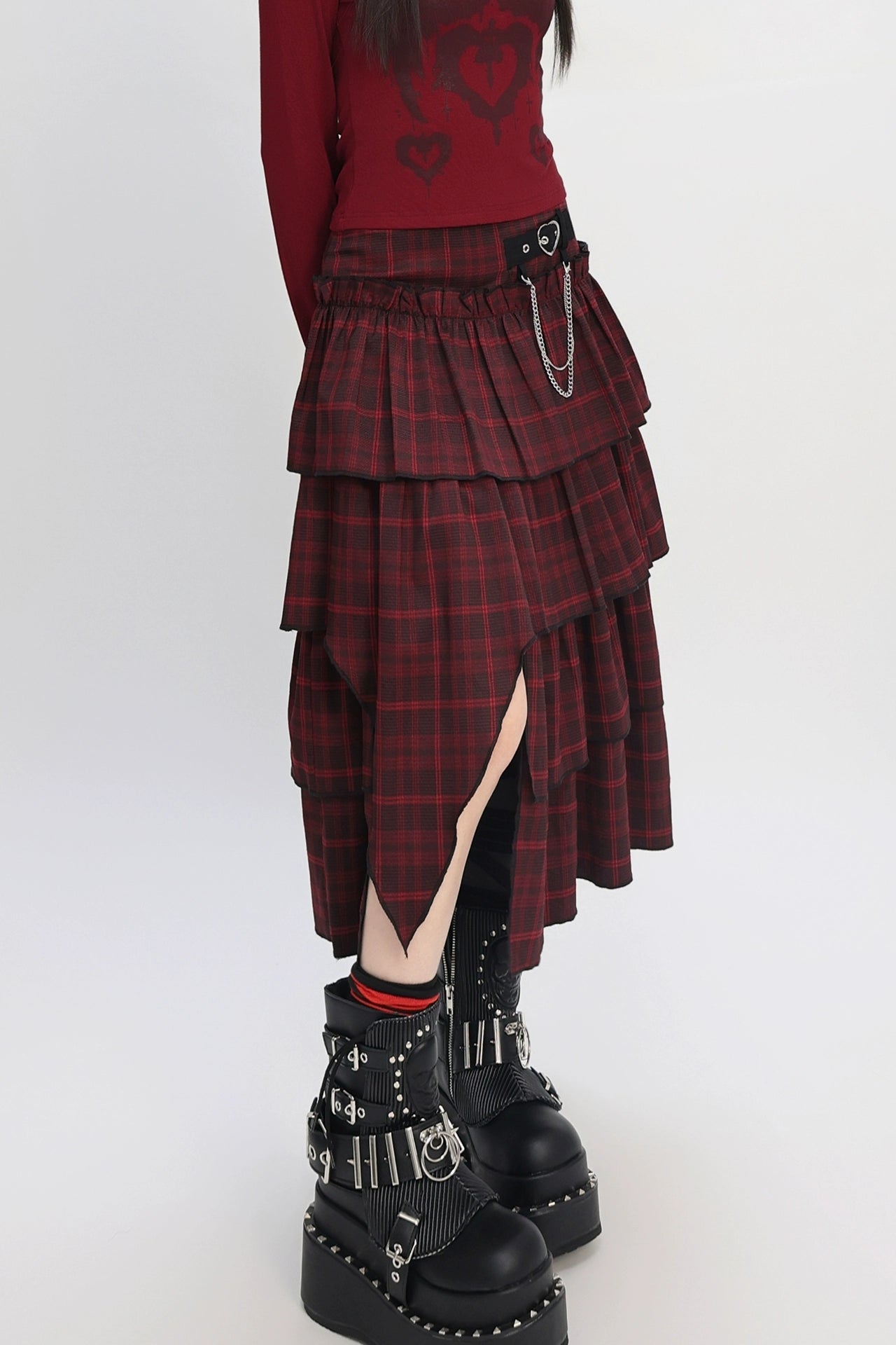 チェックティアードスリットスカート