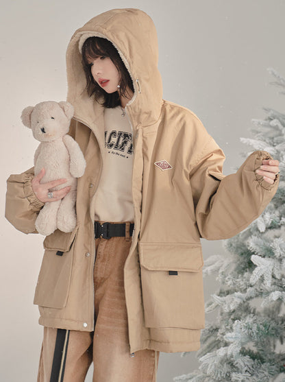 Hoodie Loose Boa Liner Cotton Jacket Coat