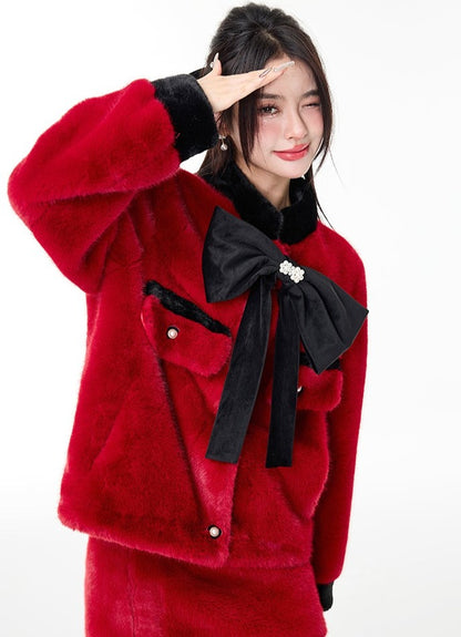 Big Ribbon Loose Fur Coat