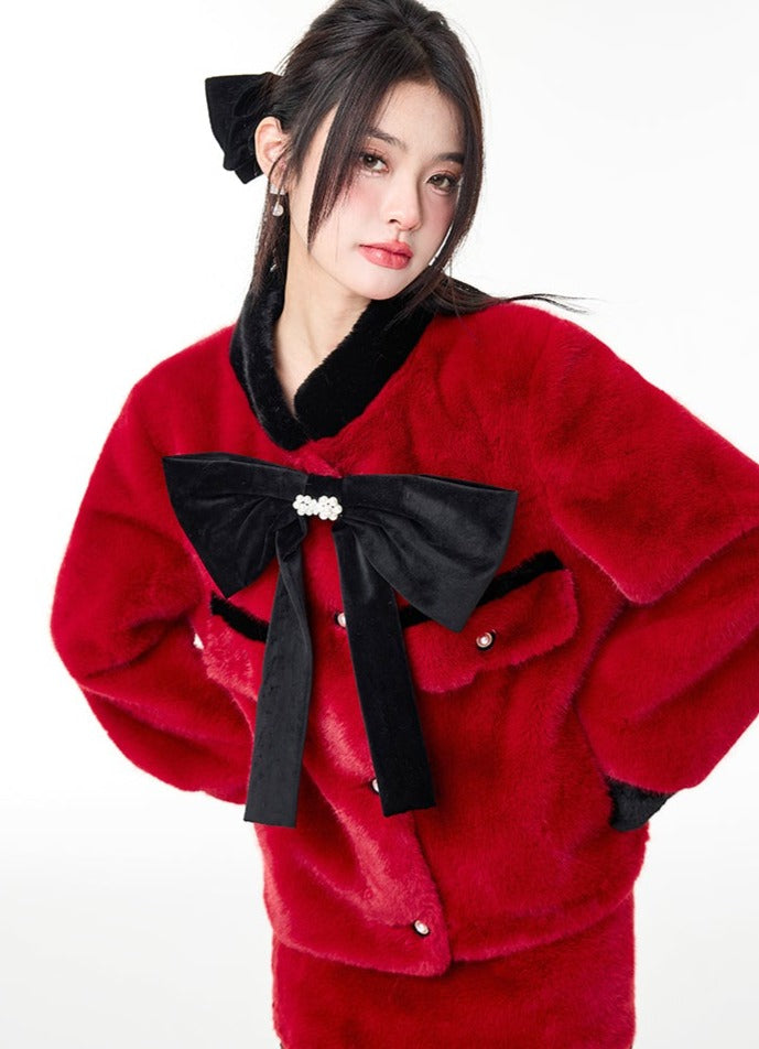 Big Ribbon Loose Fur Coat