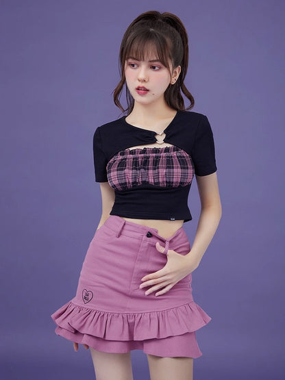 Spicy Berry Color Hip Skirt