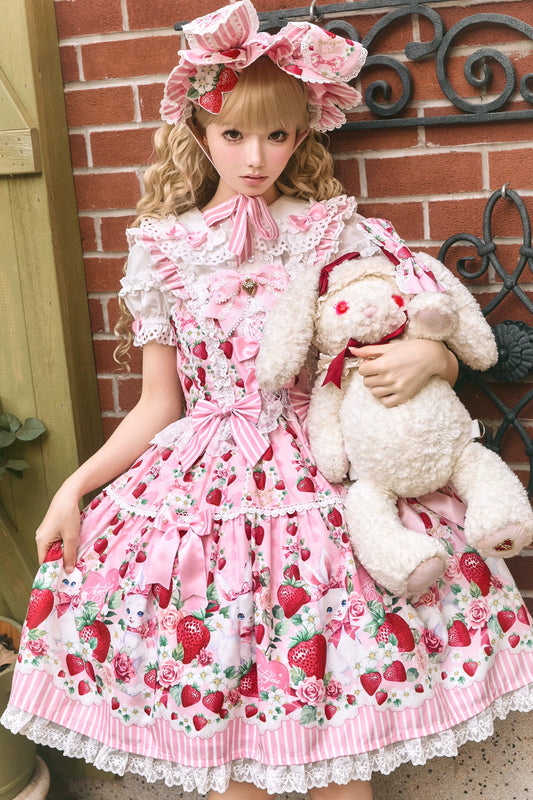 【4月29日予約締切】ストロベリーラビットうさ耳リボンシャツ＋フリルショルダーレースリボンJKSドレス＋フルセット/コンプリートセット