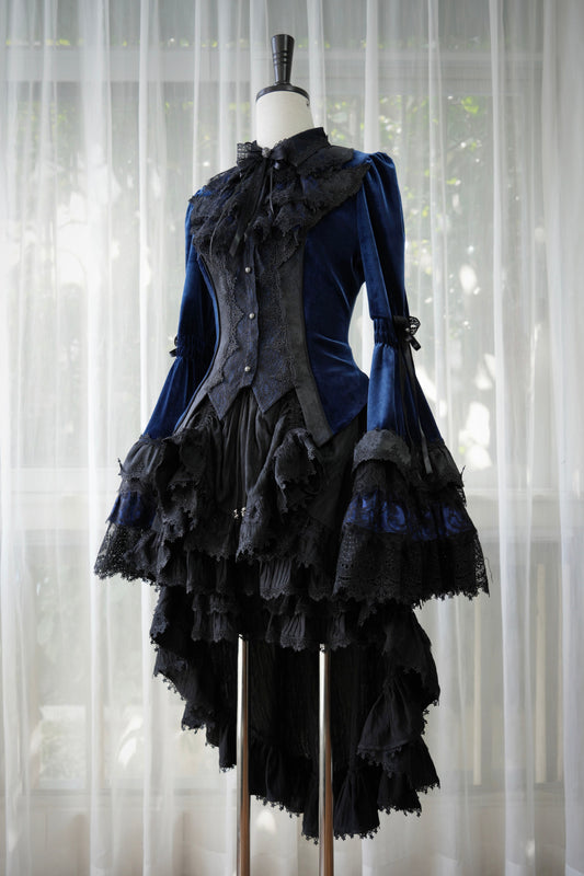 Blue Purple Dark Gothic Elegant Long Tail Skirt