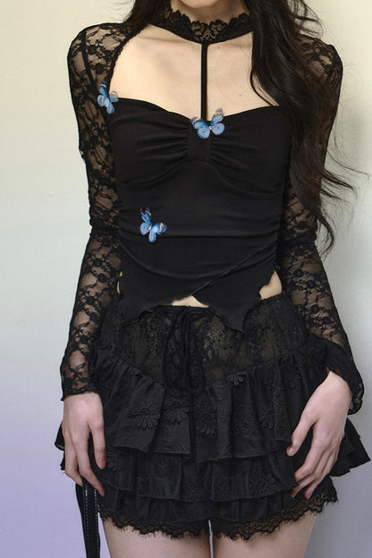 Butterfly Open Neck Lace Top