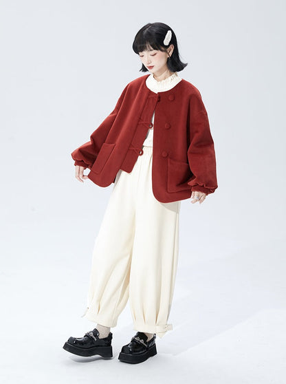 Luz Retro Lantern Sleeveless Round Neck Wool Coat