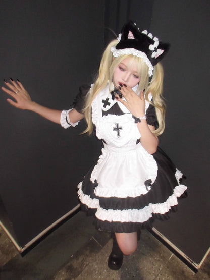 Doll Collar Cross Heart Lolita Maid Apron Tiered Dress