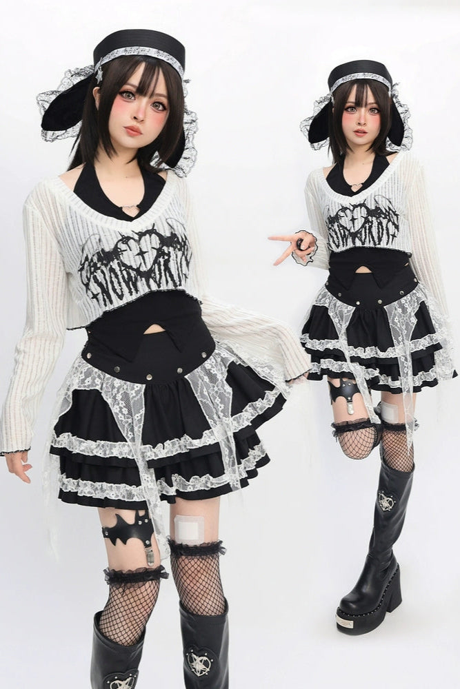 Punk style top + lace skirt
