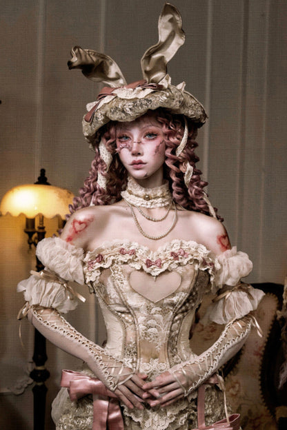 ラブフィッシュボーンコルセットロココフレンチチュニックトリムトップス＋スリーブ＋スリムリボン＋レッグカバー＋チョーカー