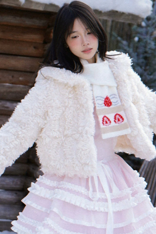 Strawberry Jacquard Knit Scarf