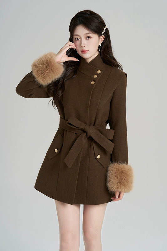 レトロウールンスタンドアップカラーコート