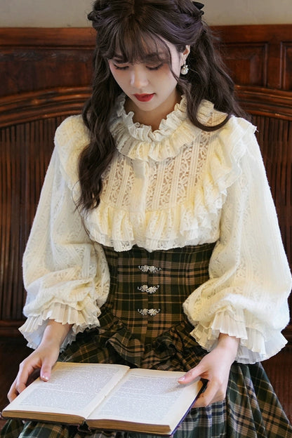 Frilled Lace Lantern Sleeve Shirt