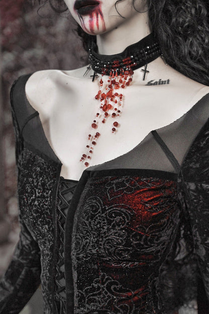 Blood Peak Gothic Dark Velvet Long Dress