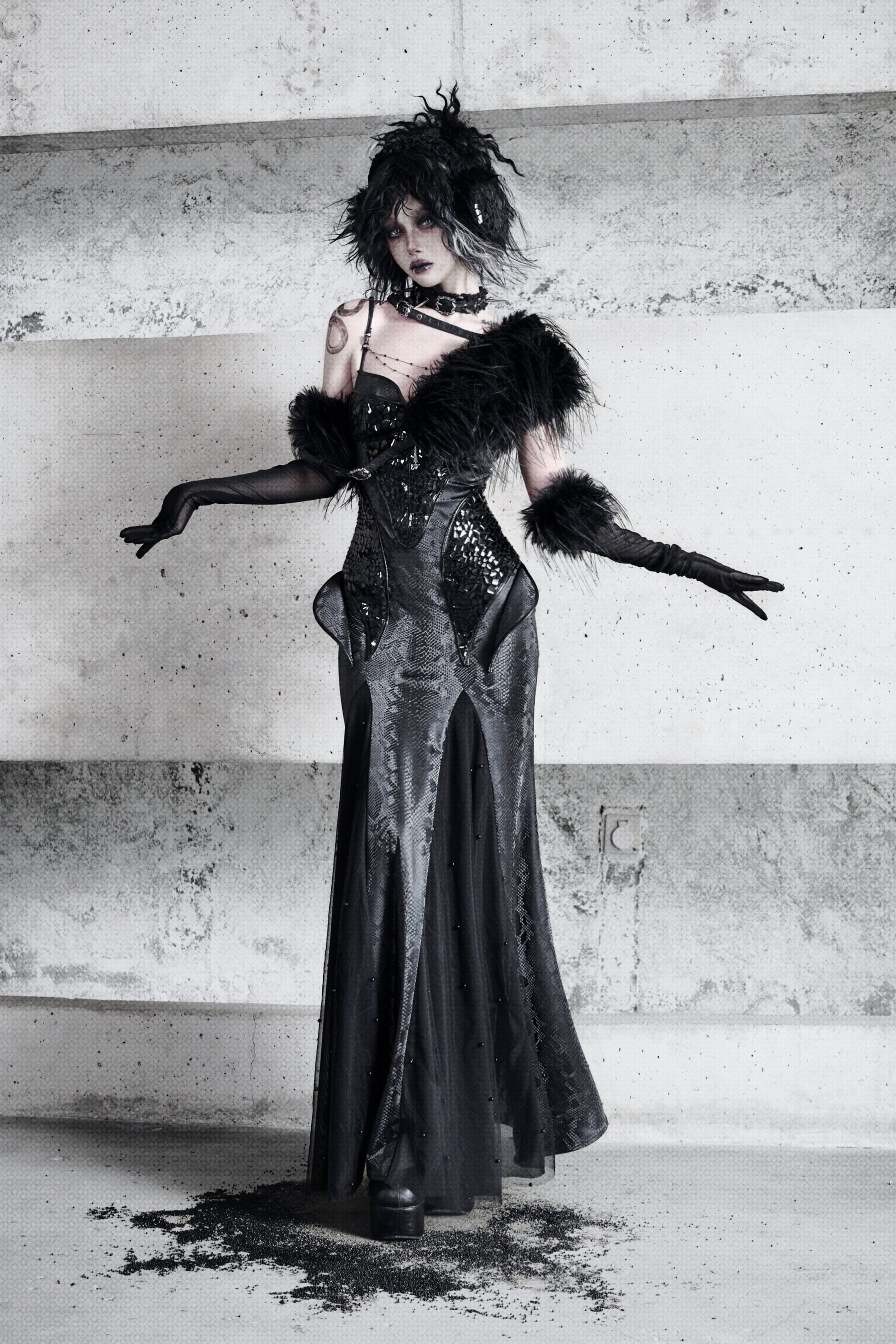 Blood Supply Original ◆ Shadow of the Snake Pupil Plump black fur shawl with a fur collar scarf for autumn and winter