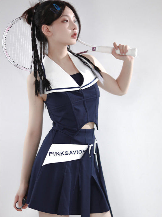 Sailor Girl Summer Sports Leisure Shoulder Suit + One Piece