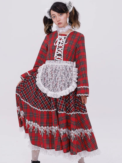 Robe de fille rétro à carreaux et à lacets