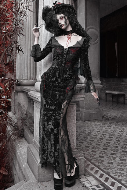 Blood Peak Gothic Dark Velvet Long Dress