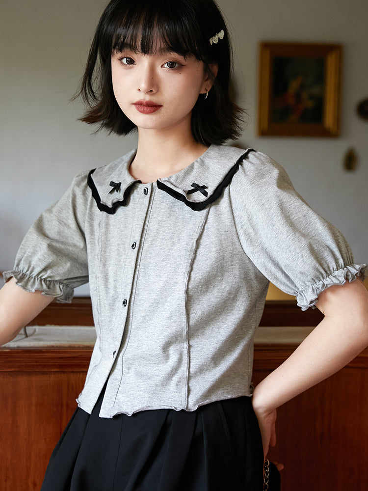 Mellow Frill Ribbon Collar Top