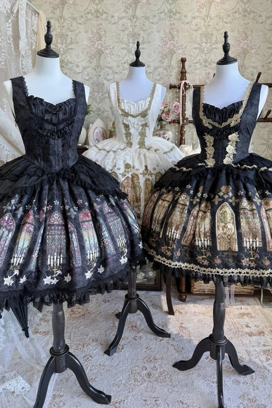 【9月28日予約締切】Gothic Lolita Stained Glass Lace Ruffle Corset JSK Dress
