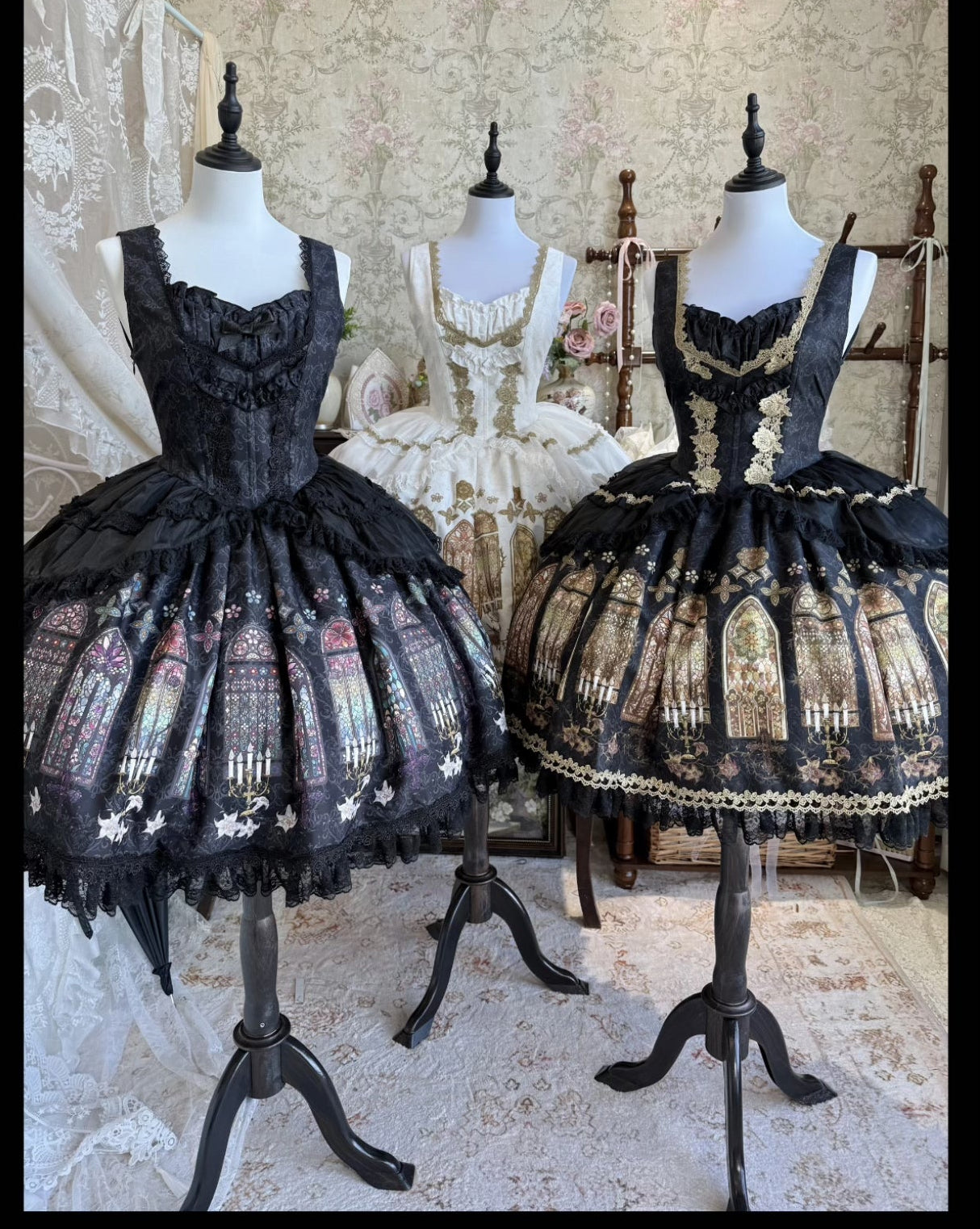 【9月28日予約締切】Gothic Lolita Stained Glass Lace Ruffle Corset JSK Dress